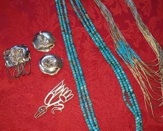Turquoise...silver. Alaskan Pin. Signed Pin and Earrings. 