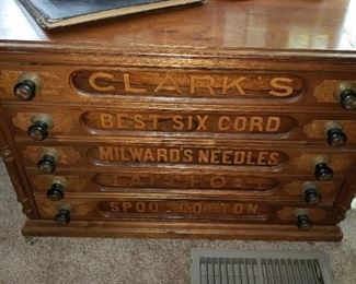 Beautiful Clark's Antique Sewing Notion Spool Chest