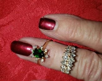 14kt gold and diamonds and emeralds