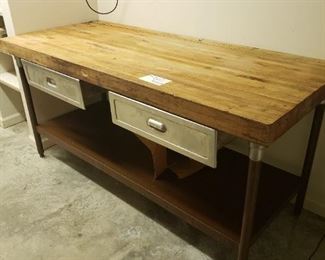 Restaurant work island with butcher block and drawers