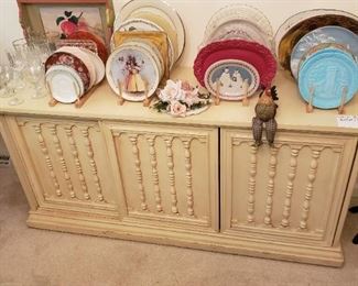 French Provincial sideboard, collector and decorator plates