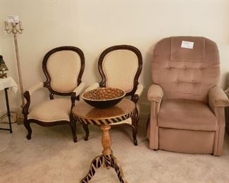Mechanical recliner, Antique Queen Anne chairs from the Governor's Mansion in GA