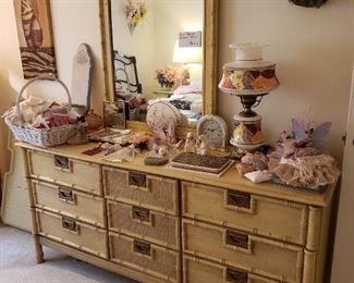 1970's Faux Bamboo Dresser with Mirror, Dresser items