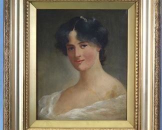 4 - English school portrait of young lady, circa 1900, has small damage, 18.5 x 16.5