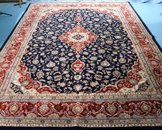 121 - Persian Kashan rug in blue, red, white and beige, professionally cleaned with receipt, 9 ft. x 12 ft.