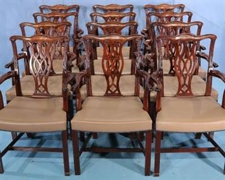 435 - 12 mahogany Chippendale conference arm chairs with straight legs, 38 in. T, 24 in. W, 18 in. D.
