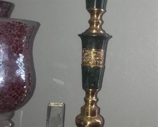 Ricardo Lynn & Co. green marble & gold candlestick lamps (set of 2)
