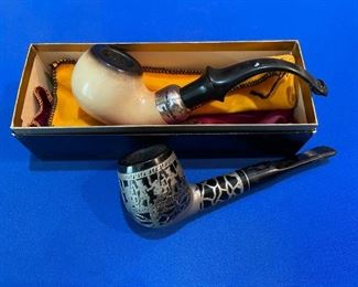Vintage pipe, one covered in a sterling overlay