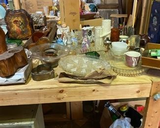 Wooden Shelving is for sale. Antique Glassware, household items