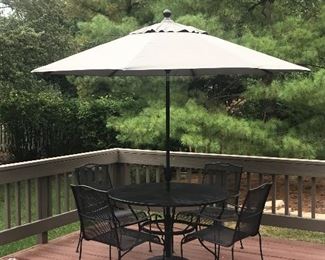 Oversized Market Umbrella, Base, 48” Table and 4 Chairs