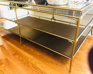 Fabulous mirror top brass and glass large coffee table 