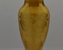 24 - Amber Glass Perfume Bottle w/ Cutting -Heisey? 7" tall Stopper is intact
