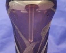 32 - Crystal & Amethyst Perfume - Calla Lilly cut 6 1/2" tall Etched script signature on bottom Bottom of stopper rough
