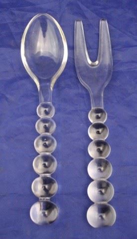34 - Candlewick Glass Matching Spoon & Fork Set 9 1/4" long
