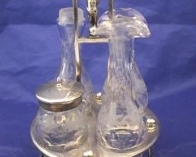 38 - Silver Plated Etched Glass Caster Set 9" tall
