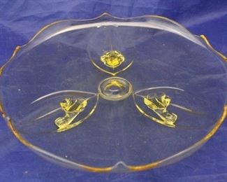 55 - Lancaster Footed Yellow Glass Plate 16 1/2" round
