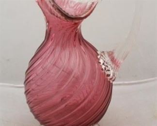 147 - Cranberry Art Glass Pitcher 10 1/2" tall
