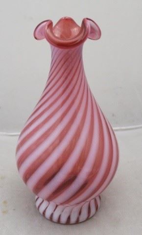 148 - Fenton Cranberry Swirl Glass Vase 10 1/2" tall
