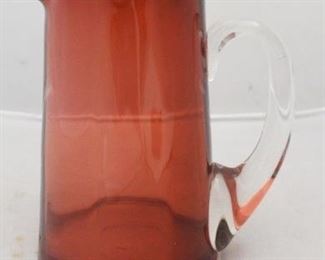 150 - Cranberry Glass Pitcher 7 1/2" tall