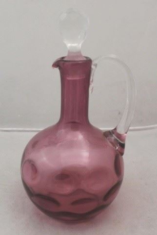 156 - Cranberry Glass Cruet 9 1/2" tall
