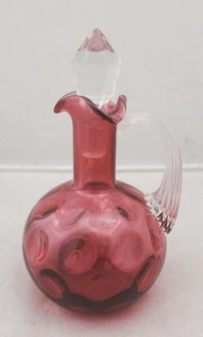 157 - Cranberry Glass Cruet 6 1/4" tall
