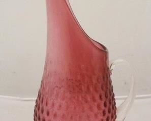 160 - Fenton Cranberry Hobnail Glass Pitcher 11" tall
