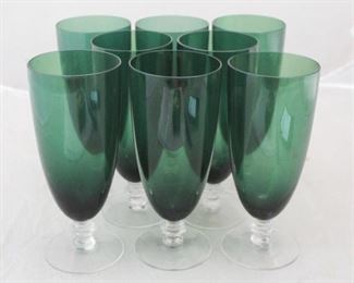161 - Set of 8 Forest Green/Clear Stem Glasses 6 1/4" tall
