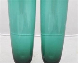 173 - Pair Vintage Green Glass Pilsner Stems 9" tall
