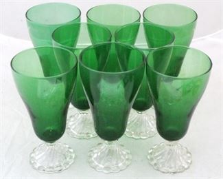 198 - Set of 8 Green/Clear Large Tetley Tea Glasses 7" tall
