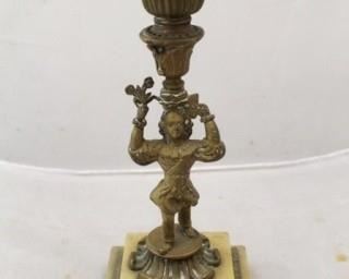 199 - Brass w/ Marble Base Candle Holder 12" tall
