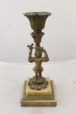 199 - Brass w/ Marble Base Candle Holder 12" tall
