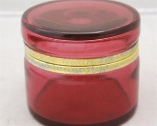 218 - Cranberry Glass Round Box 3 1/2" x 4"
