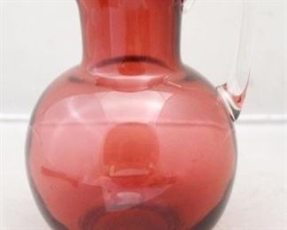 220 - Cranberry Glass Pitcher 6" tall