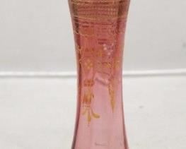 229 - Painted Cranberry Art Glass Vase 6 3/4" tall
