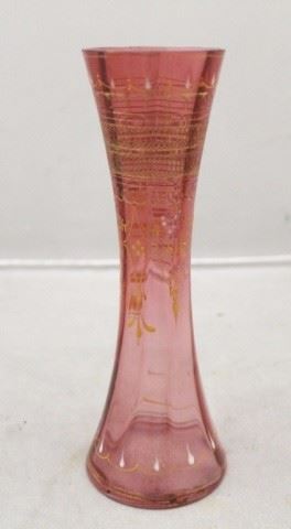 229 - Painted Cranberry Art Glass Vase 6 3/4" tall
