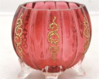 230 - Painted Cranberry Art Glass Vase 4 1/2" tall
