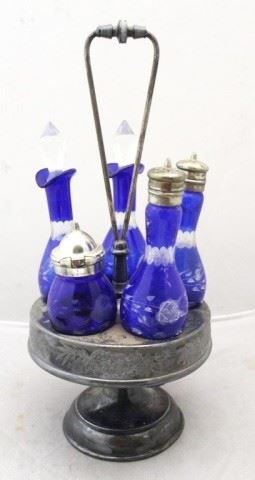 231 - Bohemian Cobalt Blue Glass Caster Set 15" x 16"
