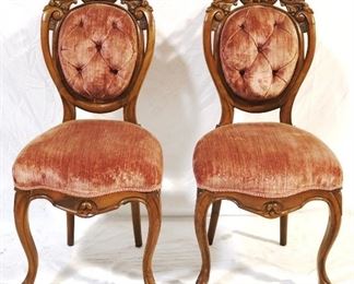 265x - Pair walnut Victorian carved side chairs 40" tall
