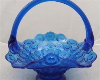 321 - Blue Glass Basket 10" X 10 1/2 "
