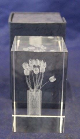 356 - Caser Etched Glass Paperweight 3 1/4 tall
