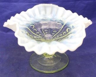 379 - Yellow Opalescent Art Glass Compote 4"X 7"
