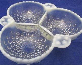 398x - Fenton Opalescent Hobnail divided Dish
