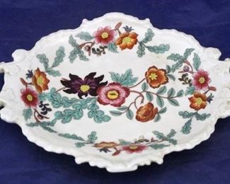 408x - Antique porcelain 2 handled platter 11 1/2 x 8 1/2
