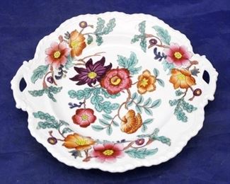 410x - Antique porcelain 2 handled round small platter 9"
