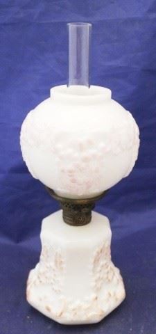 496 - Milk Glass Oil Lamp 11" tall

