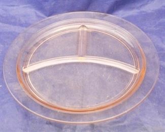 497 - Pink Glass Grill Plate 10 1/2" round
