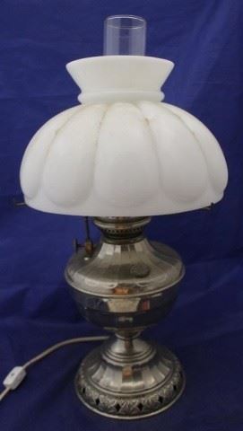 536 - Vintage Electric Oil Lamp with Milk Glass Shade 20" tall
