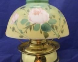 537 - Vintage Brass Electric Lamp with Hand Painted Shade- 20" tall
