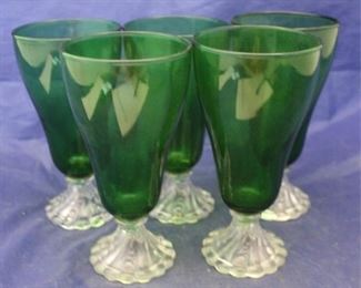 543 - Set of 5 Forest Green Tetley Tea Glasses- 7" tall
