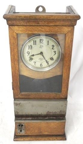 614 - Vintage International Time Recorder Co.Time Clock 31" X 14" Oak case
